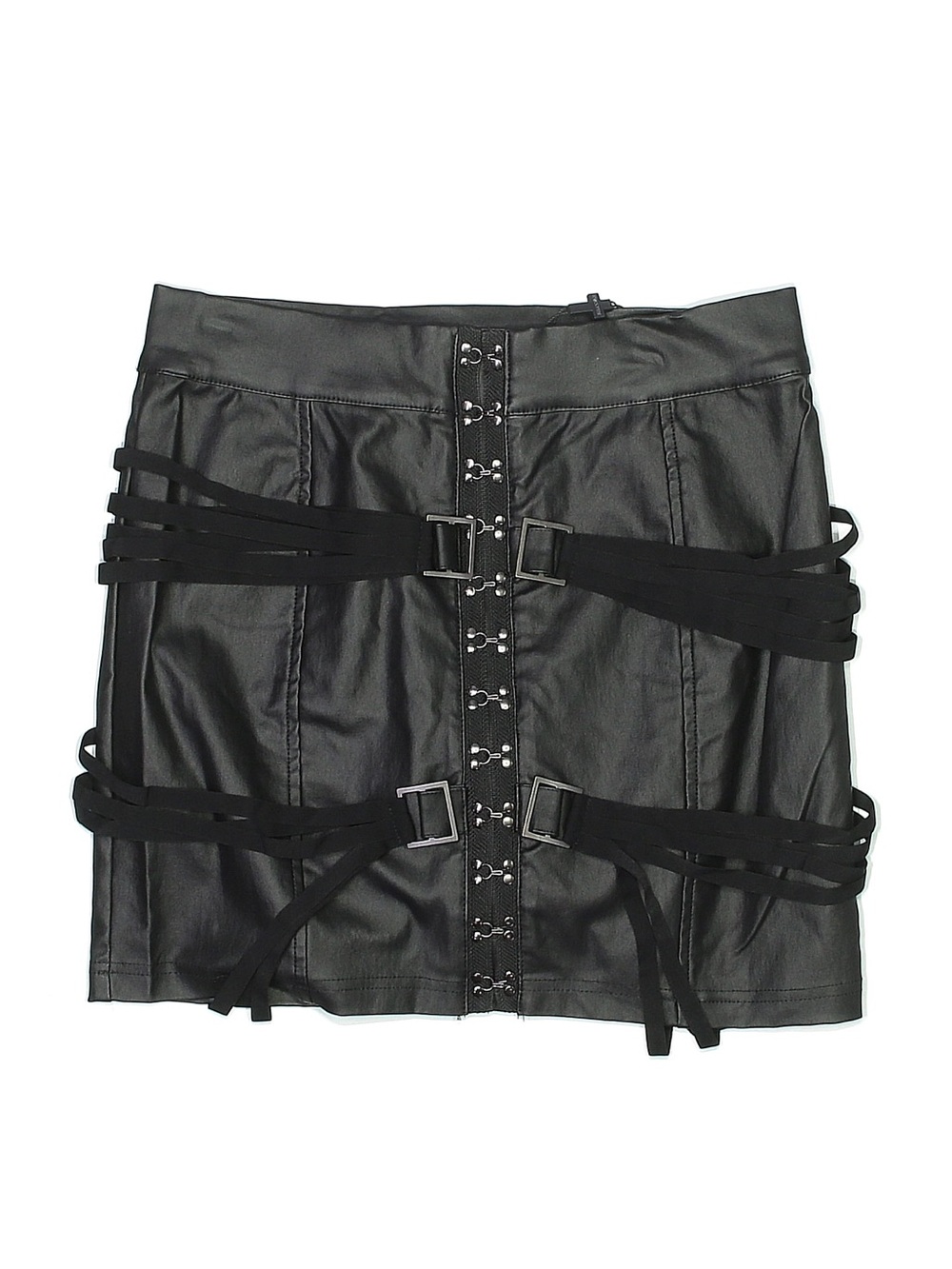 Killstar Black Faux Leather Hook-and-Buckle Mini Skirt